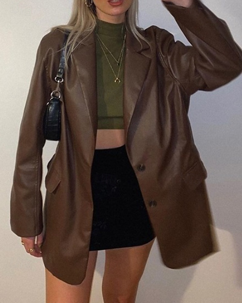 Damen Blazer Warm Bequem Tasche Knöpfe Mode Modern Einfach Ausgehen Wochenende Einreihig Regulär Umlegekragen Normale Passform Langarm Oberbekleidung Schwarz Rote Braun Herbst Winter 2025 - $32.99 –P9