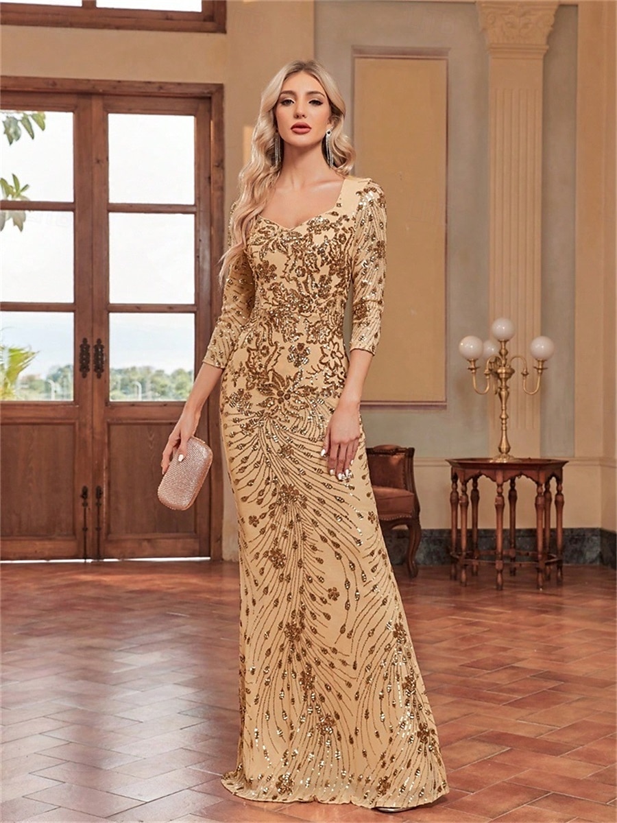 Mermaid / Trumpet Quinceanera Dresses Elegant Dress Formal Wedding Floor Length Long Sleeve Sweetheart Sequined with Sequin 2025 - $109.99 –P7