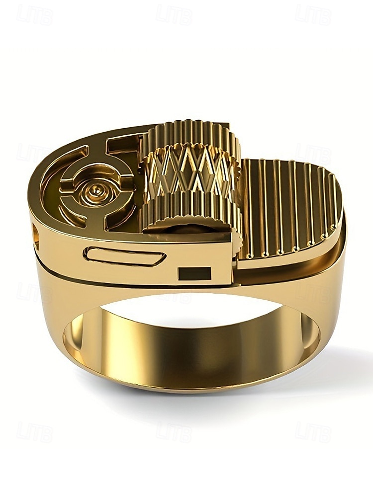 Men's Gold Alloy Lighter Ring - Bold mechanical design style, A stylish men's party nightclub gift accessory 2025 - $8.99 –P4