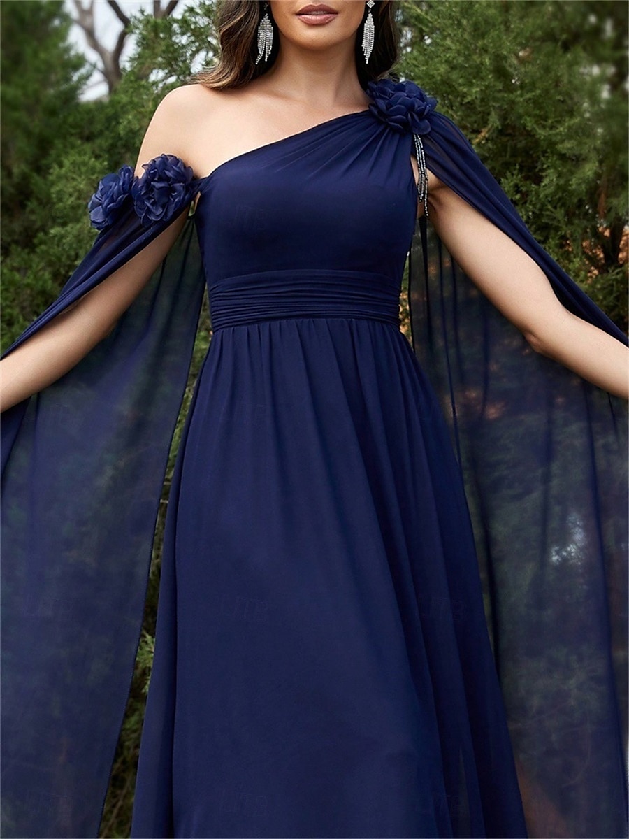 A-Lijn Quinceanera Jurken Elegante Jurk Formele Bruiloft Vloerlengte Mouwloos One Shoulder Chiffon met Plooitjes 2025 - $109.99 –P2