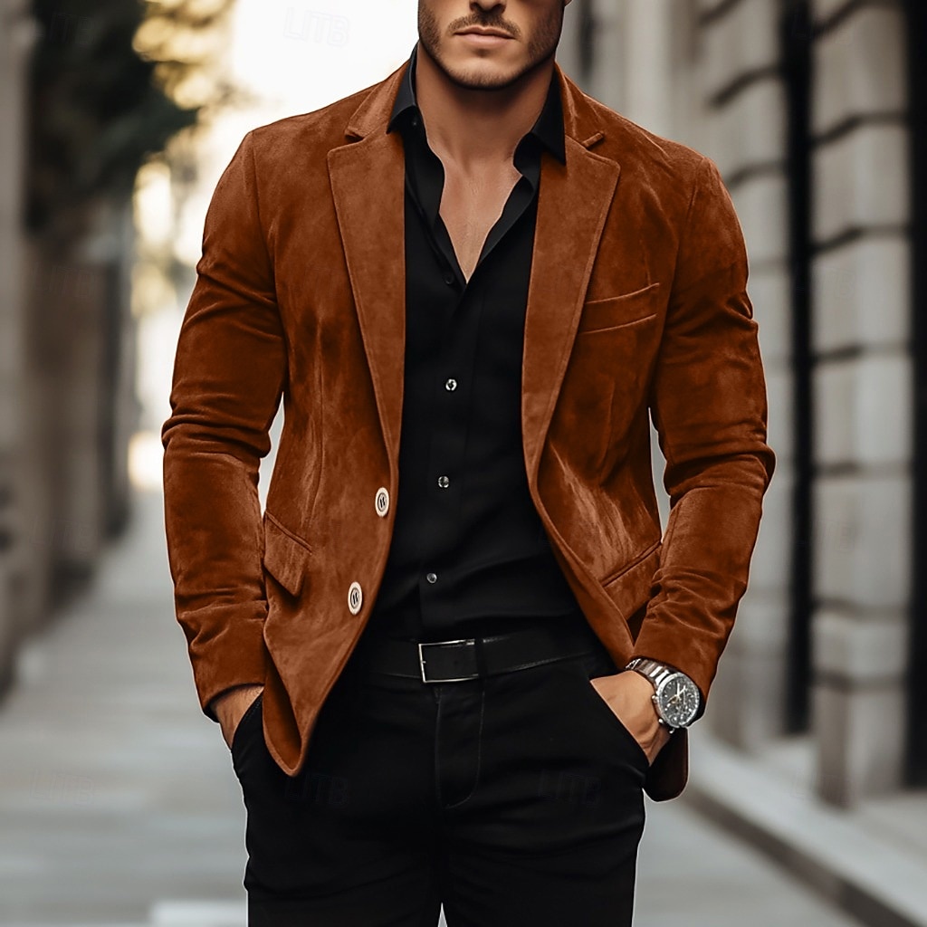 Herren Blazer aus Wildlederimitat Arbeit Straße Mode Lässig Herbst Winter Kunstleder Einfach Tasche Knöpfe Bequem Einreihig Blazer Braun Kaki 2026 - $75.99 –P2