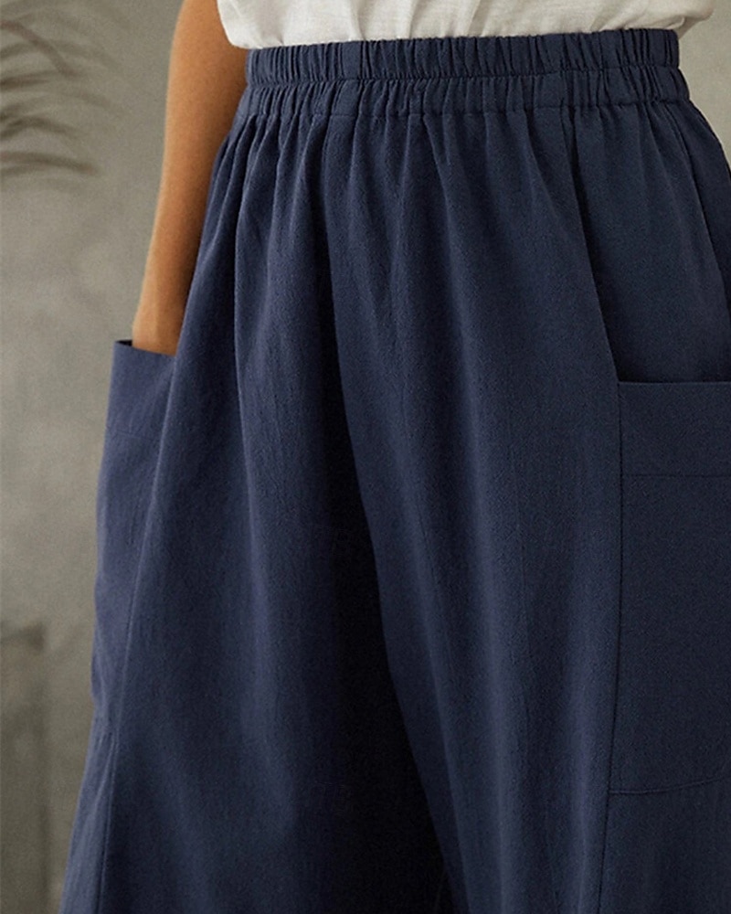 Femmes Pantalon en coton et lin Culottes Jambe Large Jambe large Mode Occasionnel Longueur complète Taille Moyenne Uni Taille Élastique Respirant Confortable Micro-Élastique Rue Tenue quotidienne de 2025 ? $25.99 –P5
