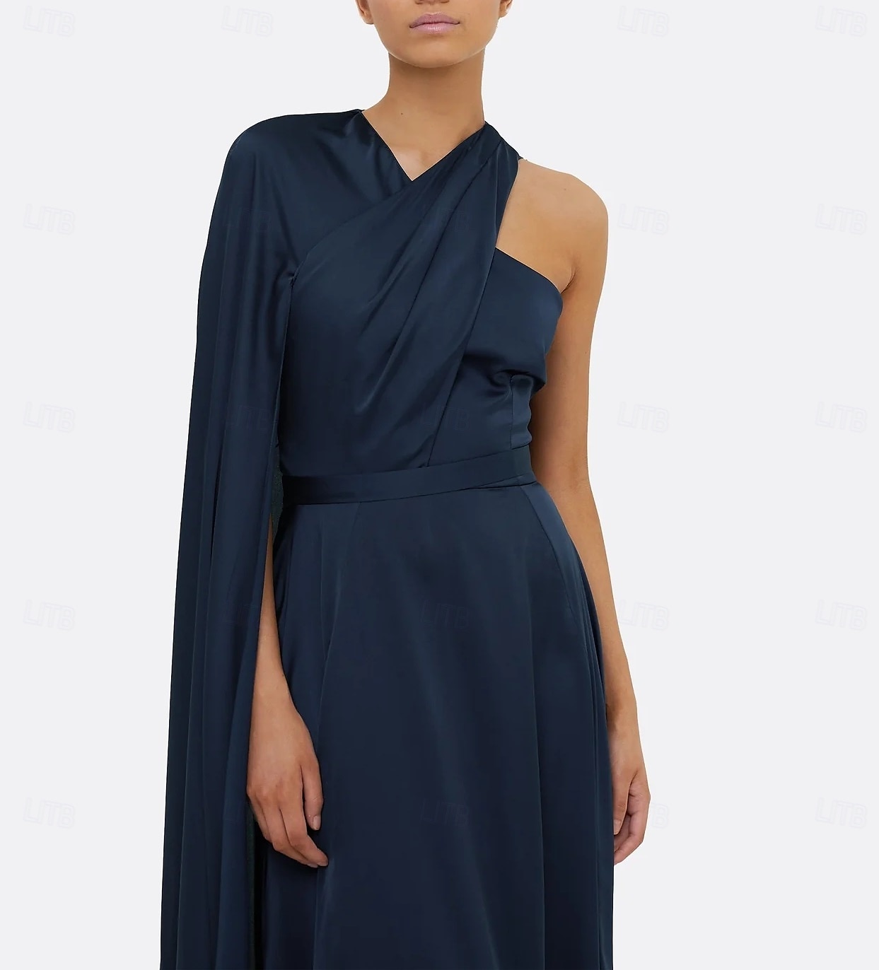 Vestido de Festa Longo A-Line Elegante Vestido Formal Casamento Sem Mangas Ombro Único Capas Satin Stretch com Pregas de 2025 por $142.99 –P3