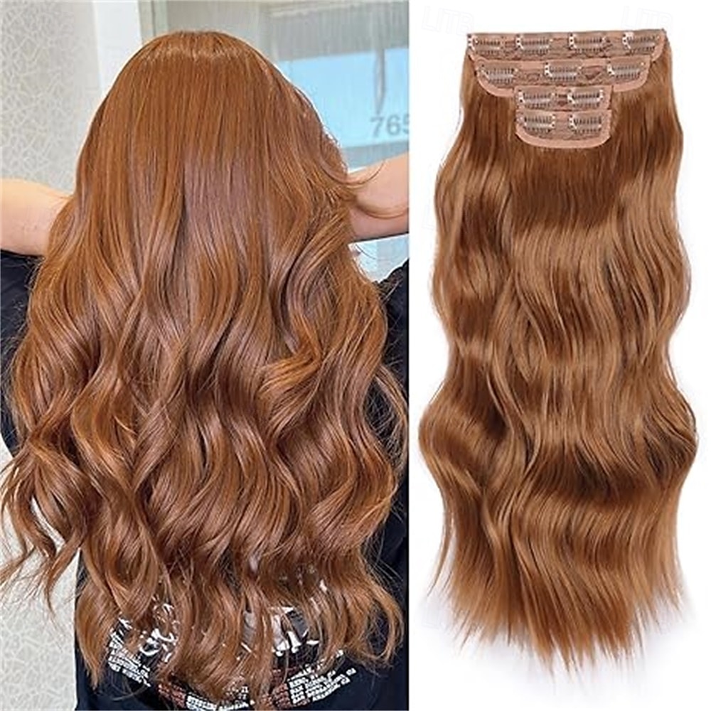 Extensions de cheveux à clipser 20 pouces, extensions de cheveux longs blonds mélangés noirs, 4 pièces, postiches synthétiques souples pour femmes de 2025 ? $26.99 –P3