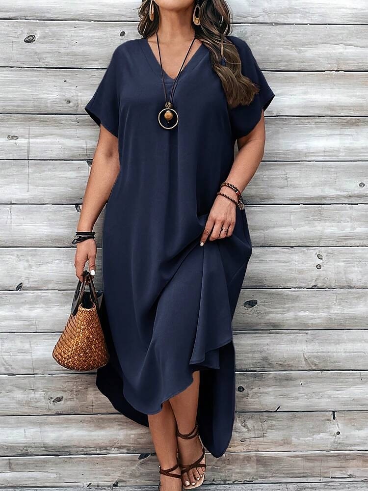 Pentru femei Rochii Midi Rochie A line Casual Zilnic Ieșire Simplu Manșon scurt În V Maro Închis Bleumarin Galben Albastru regal Vară 2025 - $29.99 –P1
