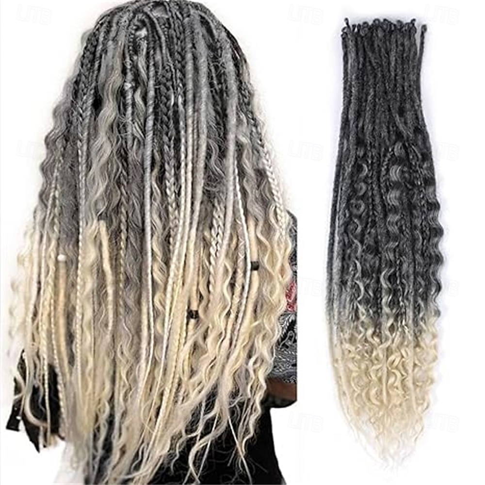 24 Inch 3 In 1 Dreadlock Extensions Sets 30 Strands Mixed Ombre Blue Synthetic SE Dreads Extensions 100% Handmade Soft Single Ended Curly Boho Wavy Dreads for Girls 2025 - $58.99 –P9