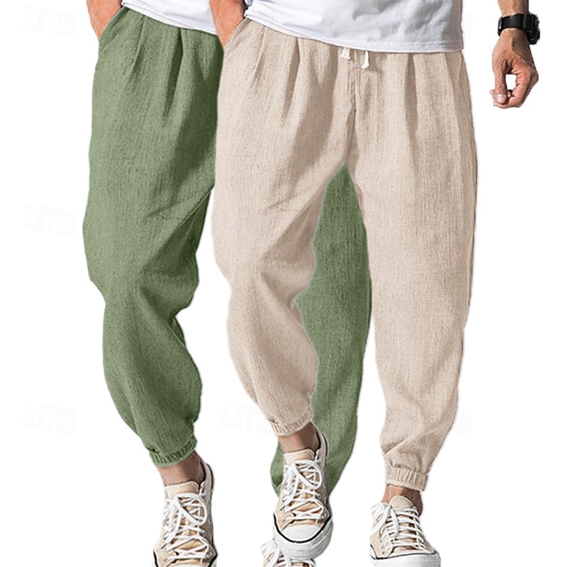 Męskie Uprawiający jogging Lniane spodnie Spodnie Letnie spodnie Luźne spodnie Ściągana na sznurek Elastyczny pas Opakowanie zbiorcze Równina Komfort Oddychający Pełna długość Na zewnątrz Codzienny 2026 - $29.99 –P11