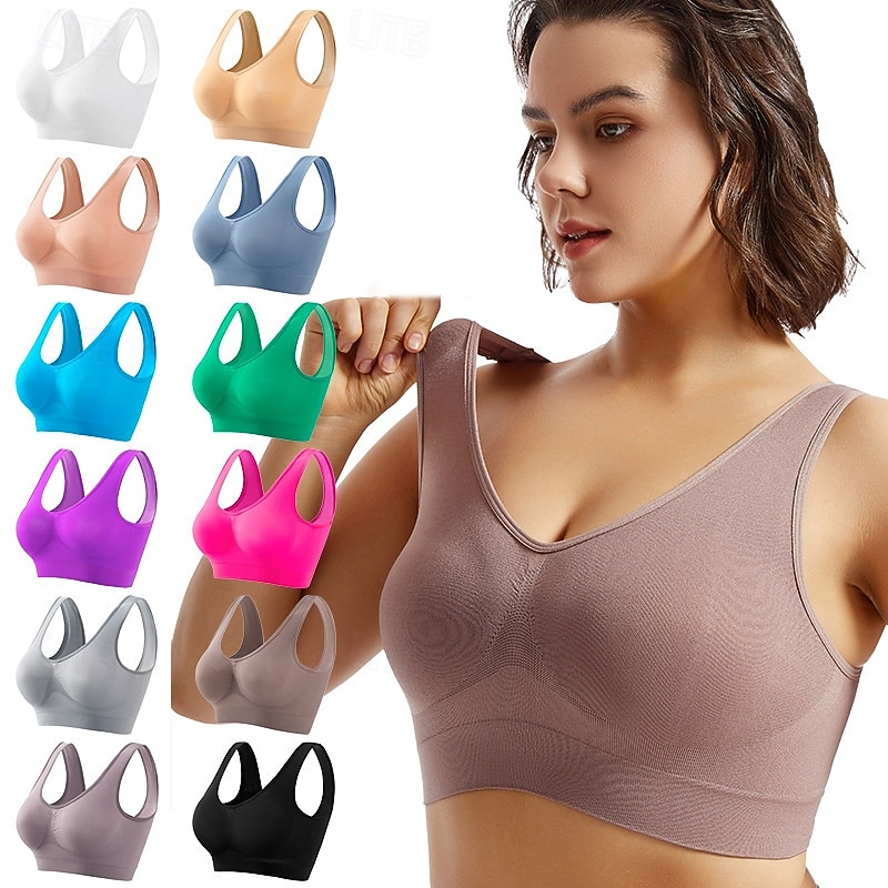 Damen Yoga-BH Pilates-BH Sport-BH BH-Top Push-Up Hosen nahtlos Antivibration Bürgellos Einfarbig Sport Sportkleidung Hellblau Dunkelviolett Fitnessstudio Zumba Laufen 2026 - $7.99 –P1