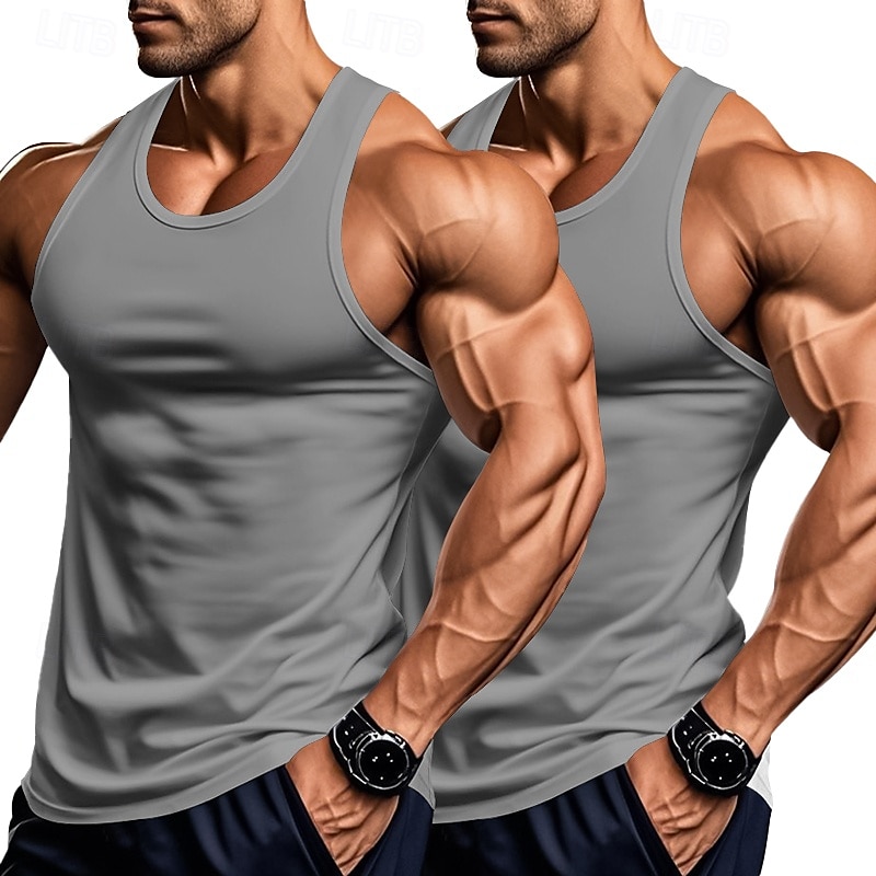 Herren Tank Top Weste Unterhemd Ärmelloses Shirt Ärmellos Rundhalsausschnitt Sommer Einfarbig Einfach Mode Klassisch Bequem 2 Packungen Straße Lässig Sport Blau+Hellblau Weiß + Weiß Grau+Weiß Top 2025 - $15.49 –P11