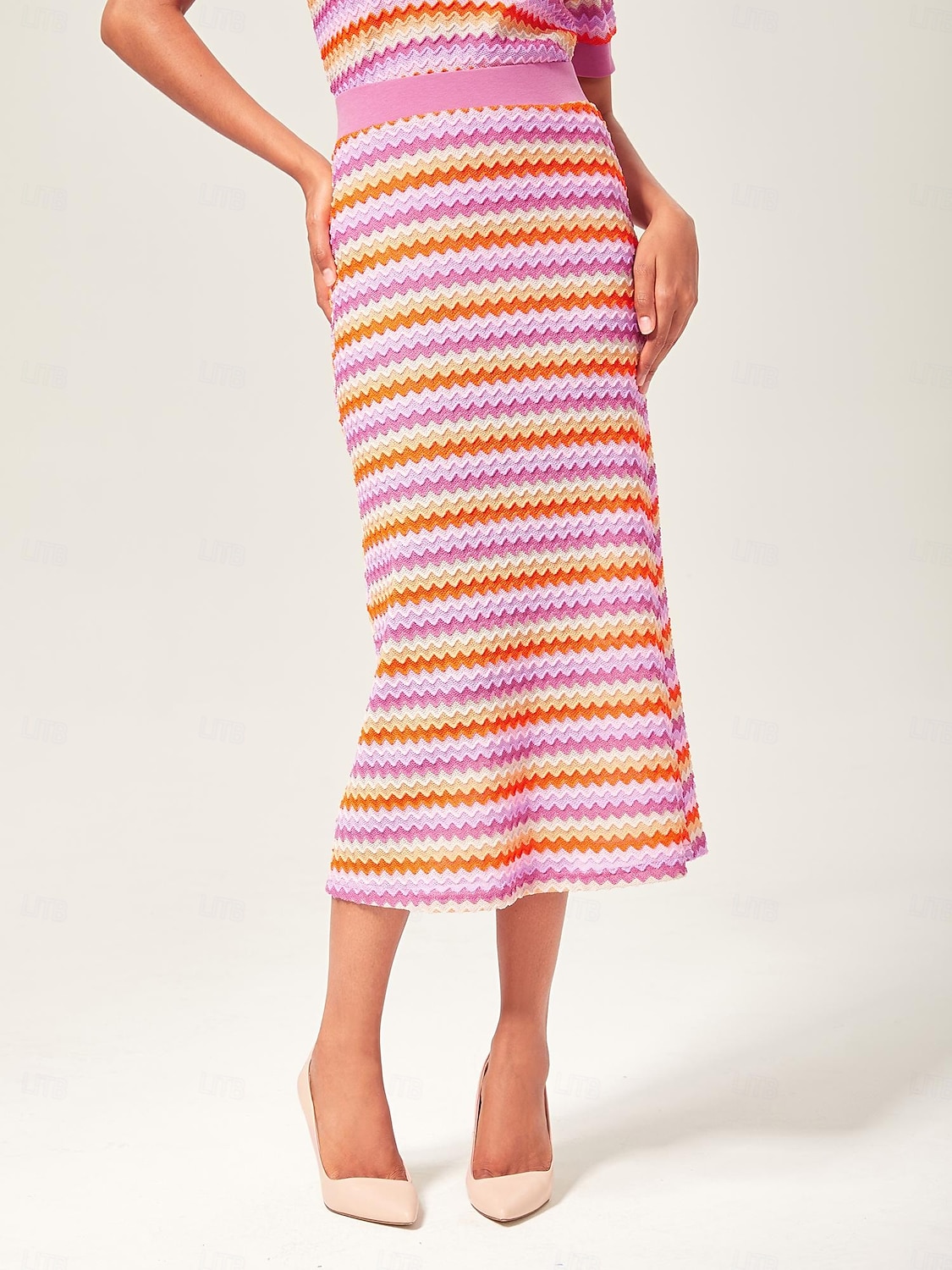 Orange Knitted Stretch Color Block Skirt 2025 - $61.99 –P1