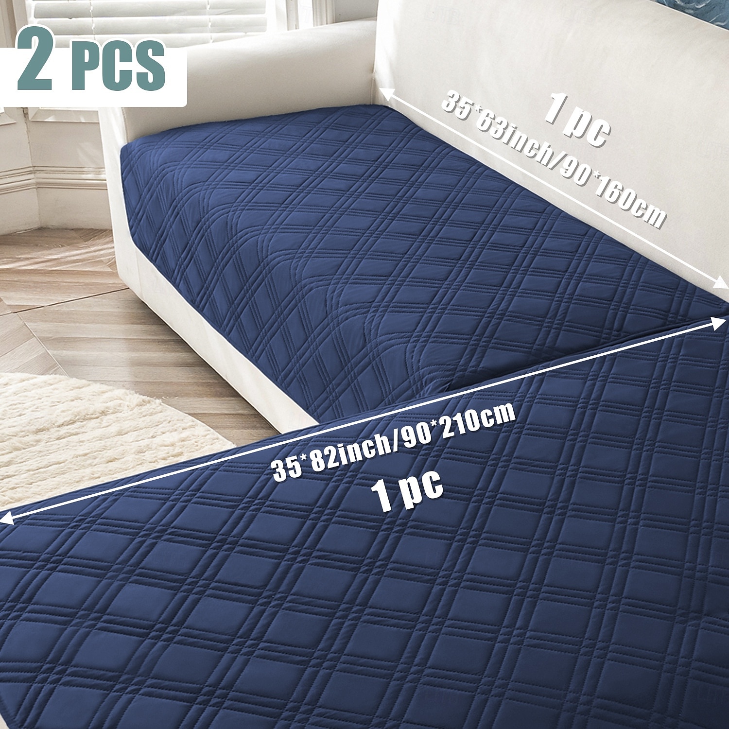 2pcs Modern Geometric L-Shaped Sofa Covers in Blue White Durable, Pet Friendly Couch Protectors with Quilted Design Machine Washable, Fits Sectional Sofas  Sofa Protection Cover Contemporary Sty 2025 - $39.99 –P7