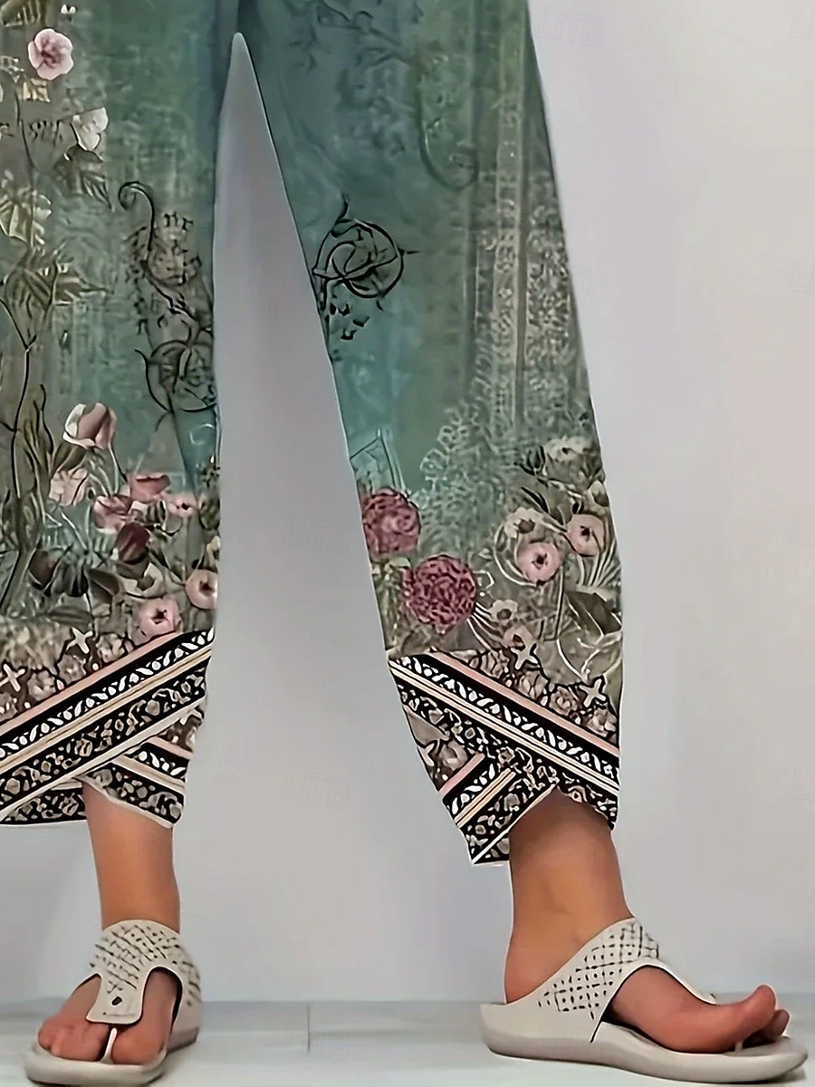 Dames Chinese Wijde broek Vakantie Vintage Etnische stijl Enkellengte Hoge taille Grafisch Paisley Lapwerk Trekkoord Opdrukken Ademend Micro-elastisch Vakantie Straat Causaal Grijs Groen Grijs Zomer 2025 - $20.99 –P3