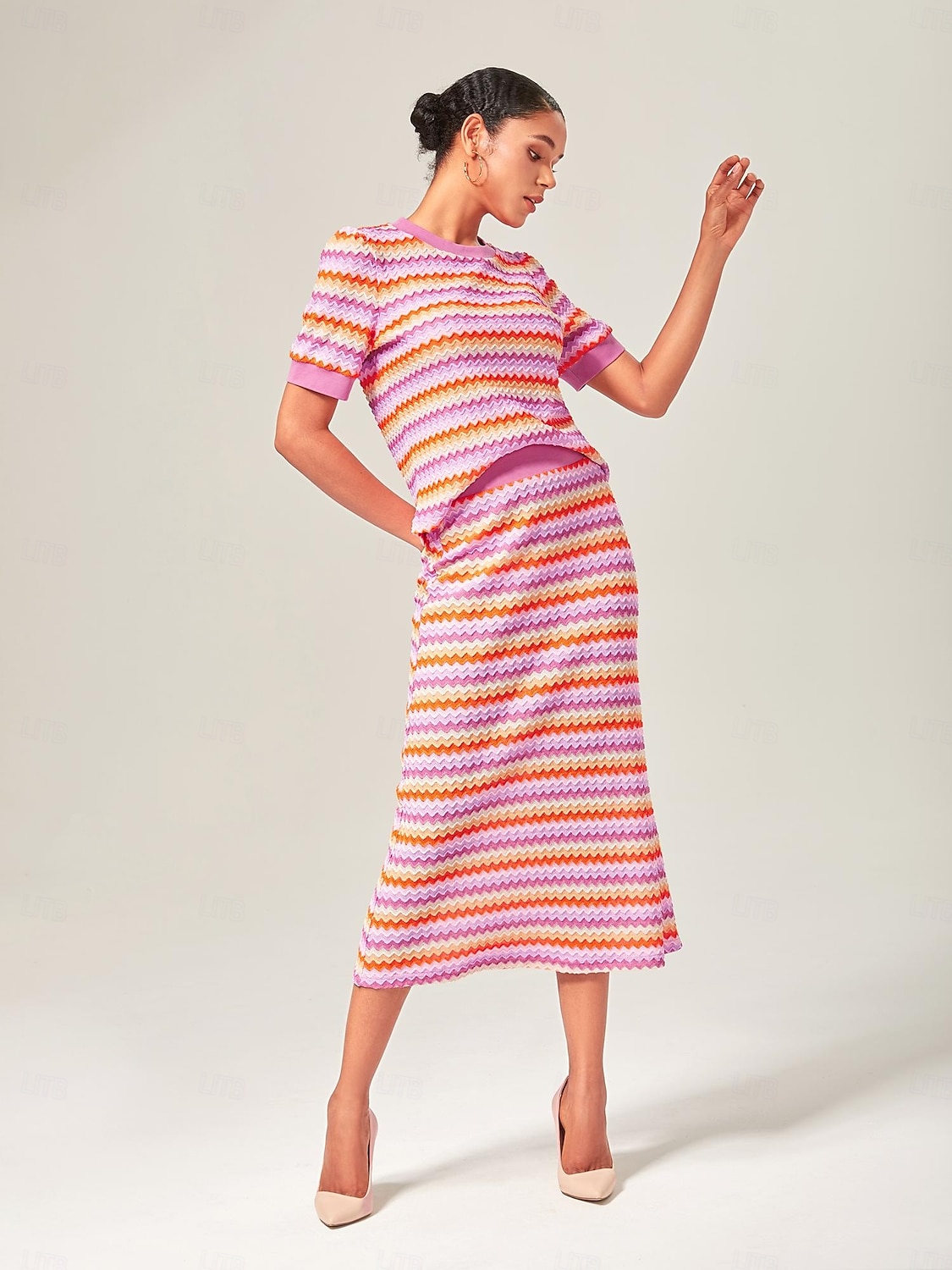 Orange Knitted Stretch Color Block Skirt 2025 - $61.99 –P3