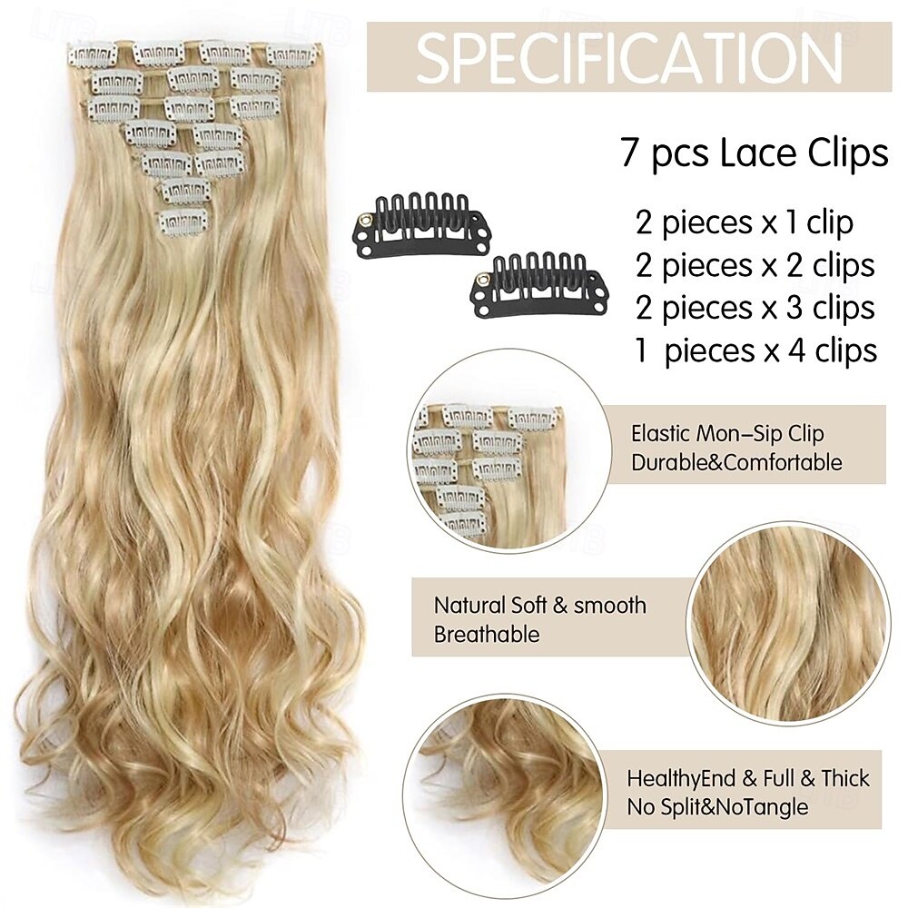 Синтетические экстензии Кудрявый Искусственные волосы 22 дюймы Наращивание волос На клипсе 7шт Мягкость Регулируется пушистый Жен. 2025 - $21.99 –P3