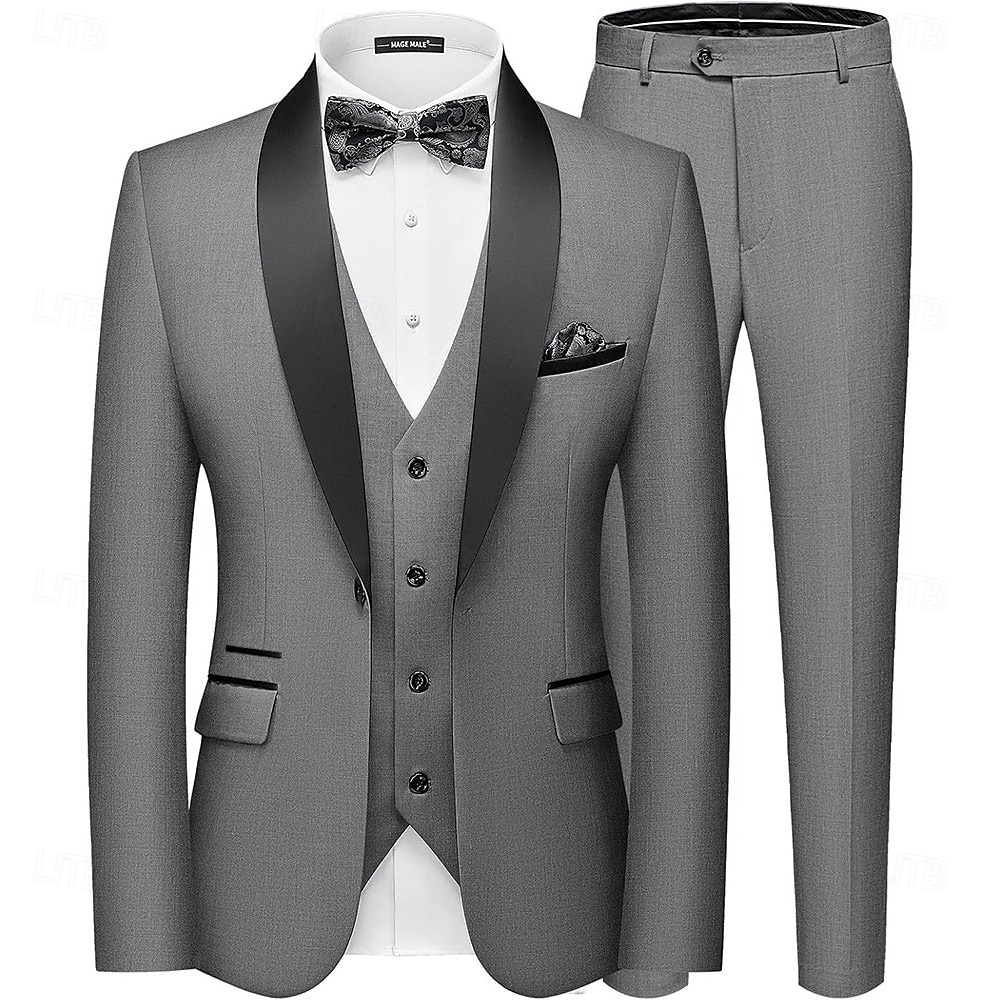Herren Hochzeits-Party Smokings Anzüge Heimkehranzüge Rot Marineblau Geschäftlich Formal einfarbig Standardpassform 3-teilig Einreiher mit einem Knopf 2025 - $129.99 –P5