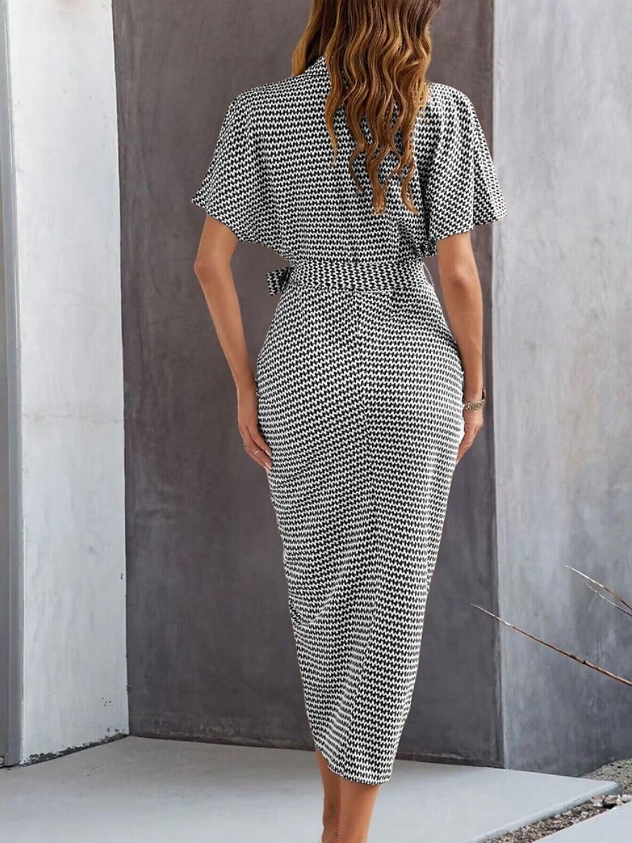 Women's Midi Dress Sheath Dress Summer Dress Casual Daily Regular Fit Graphic Short Sleeve Lapel Black Brown Summer 2025 - $41.99 –P2