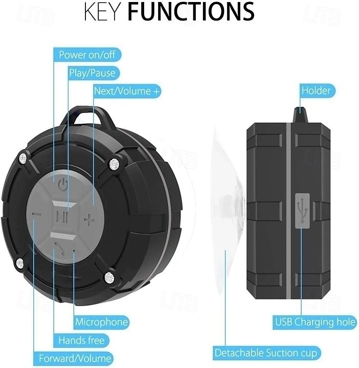 Ηχείο ντους, αδιάβροχο ηχείο bluetooth ipx7, δυνατός ήχος HD, φορητό ασύρματο ηχείο με βεντούζα &Ανθεκτικό γάντζο, ενσωματωμένο μικρόφωνο, για ντους, πισίνα, παραλία, εξωτερικούς χώρους 2025 - $27.99 –P3