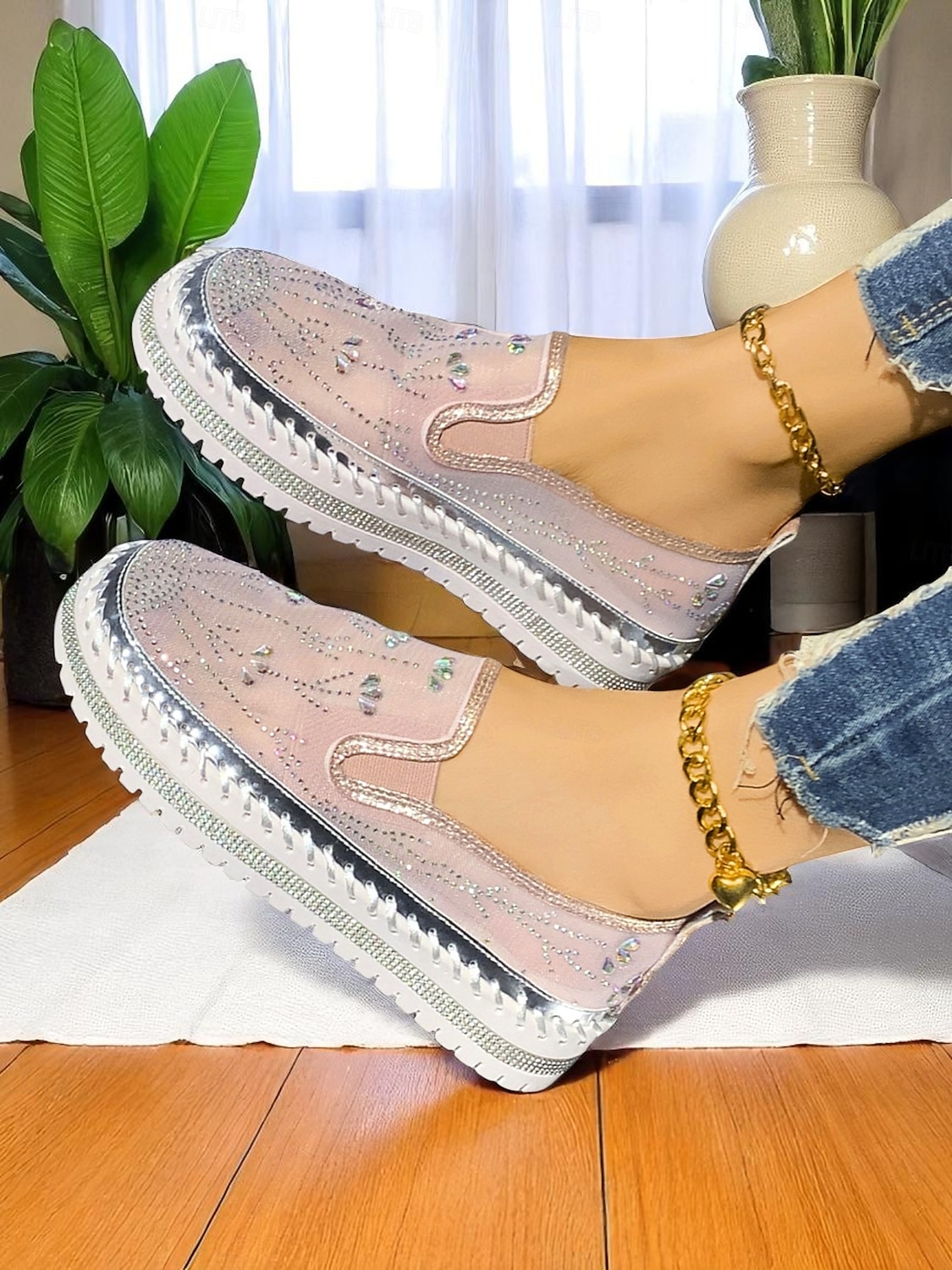 Baskets à plateforme en maille strass pour femmes - Chaussures décontractées respirantes et scintillantes avec semelle épaisse pour les rendez-vous quotidiens et les sorties élégantes de 2025 ? $34.99 –P4