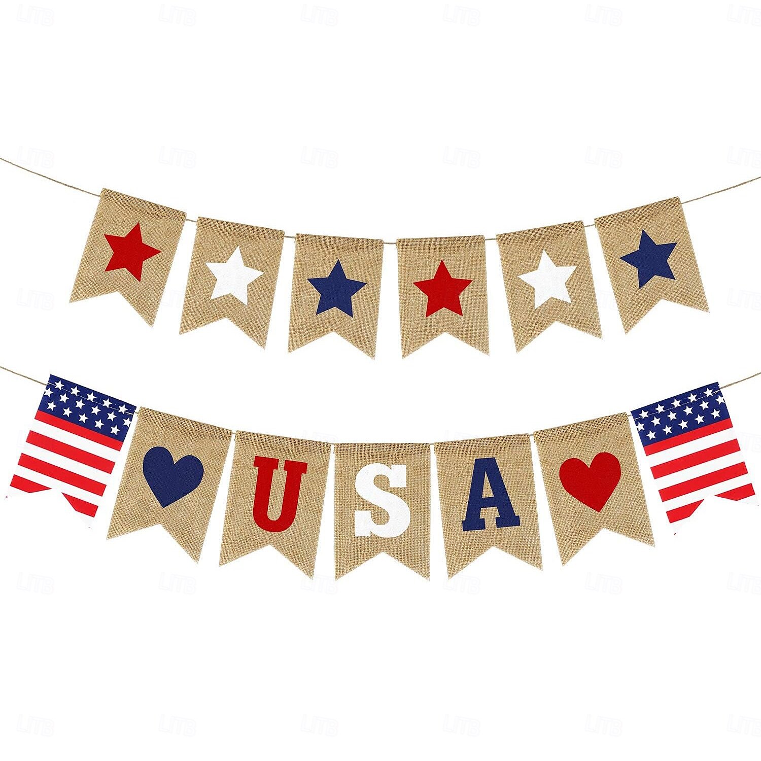 Patriotic USA Banner Burlap 4th of July Decorations Rustic Patriotic Banner Red White Blue Stars Bunting Garland for President Day 4th of July Party Supplies 4th of July Patriotic Outdoor Indoor hanging Decor 2025 - $16.99 –P8