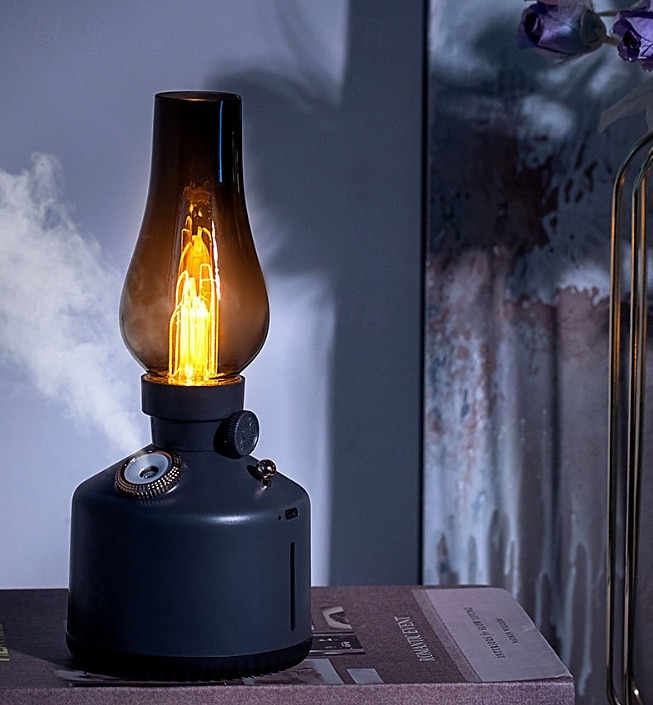 1 umidificatore vintage a lampada a cherosene, capacità 260 ml, silenzioso, con 2 impostazioni di nebulizzazione, luce notturna con oscuramento continuo per la camera da letto di casa del 2025 a $27.99 –P12