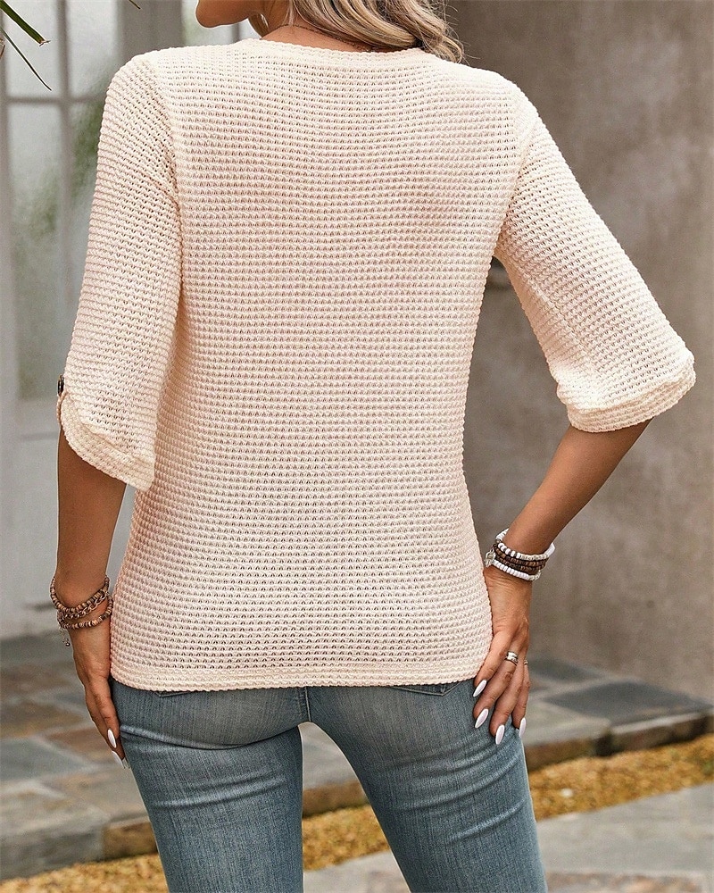 Dames Blouse Effen Modern Casual Halve mouw Strakke ronde hals Normale tops Dagelijks Uitgaan Zwart Blozend Roze Zomer 2025 - $17.99 –P3