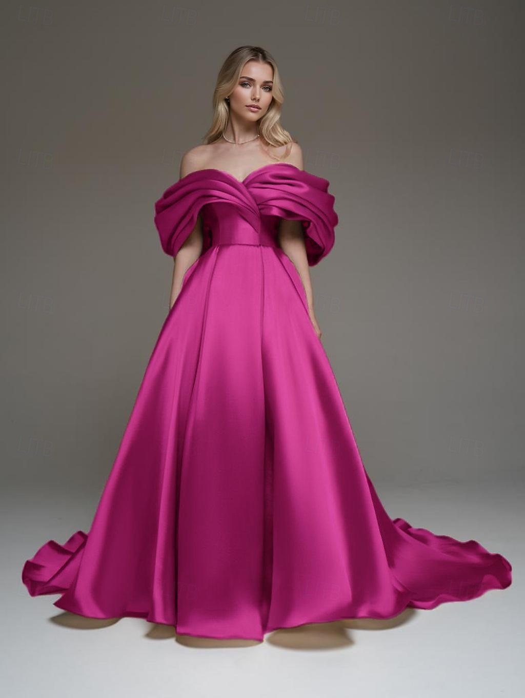 Robe de soirée dorée Robe de bal A-Line Robe élégante Formelle Mariage Traîne de cour Sans manches Épaules dénudées Satin extensible avec plis froncés de 2025 ? $155.99 –P9