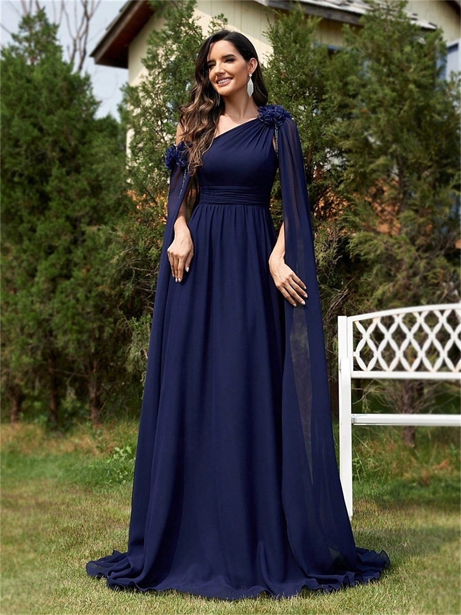 A-Lijn Quinceanera Jurken Elegante Jurk Formele Bruiloft Vloerlengte Mouwloos One Shoulder Chiffon met Plooitjes 2025 - $109.99 –P6
