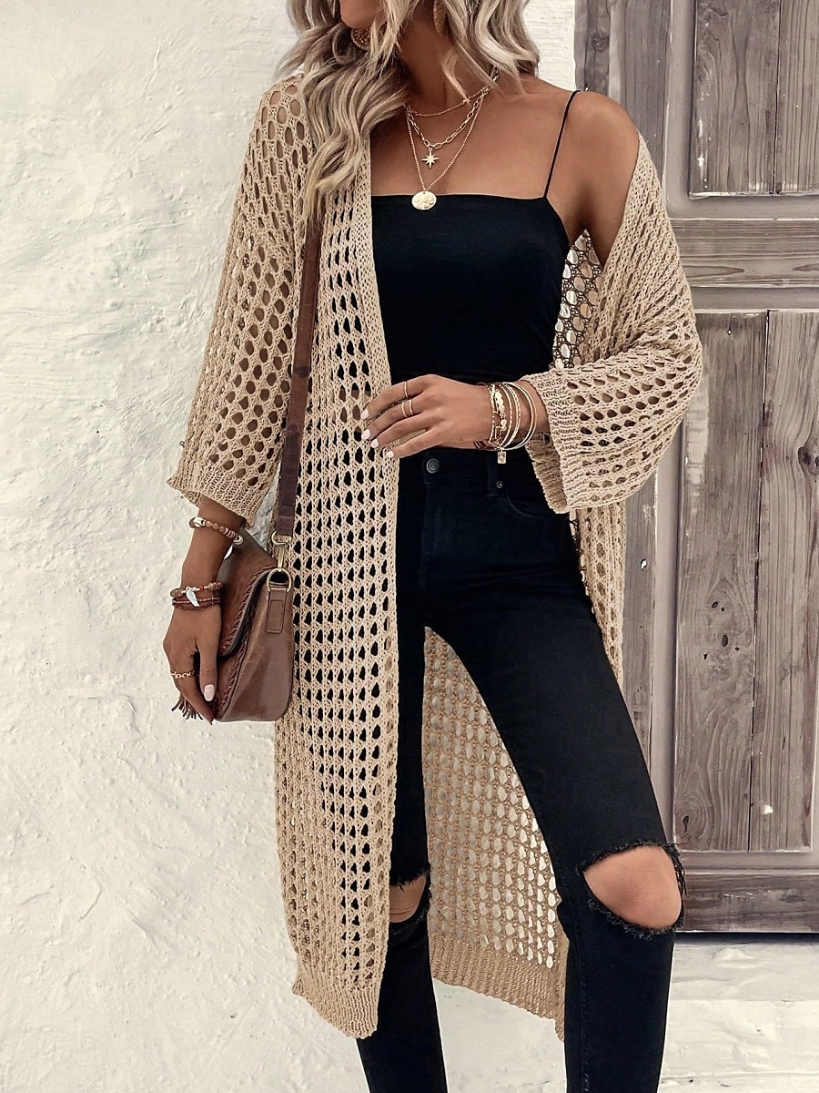 Femmes Veste Décontractée Respirant Confortable Découpé Occasionnel Uni Vacances Rue Occasionnel Tenue quotidienne Ouvert devant Long Sans Col Coupe régulière Manche 3/4 Vêtements d'extérieur Noir de 2025 ? $29.99 –P4