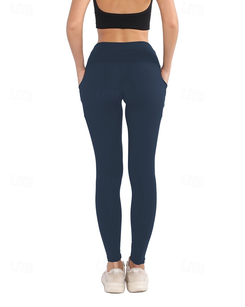 Women's pilates leggings Capri Leggings Sports Pants Pockets Lightweight Pilates Gym Running Pants Solid Color Navy Black Pink Plus Size Sports Activewear Micro-elastic 2026 - $17.49 –P8