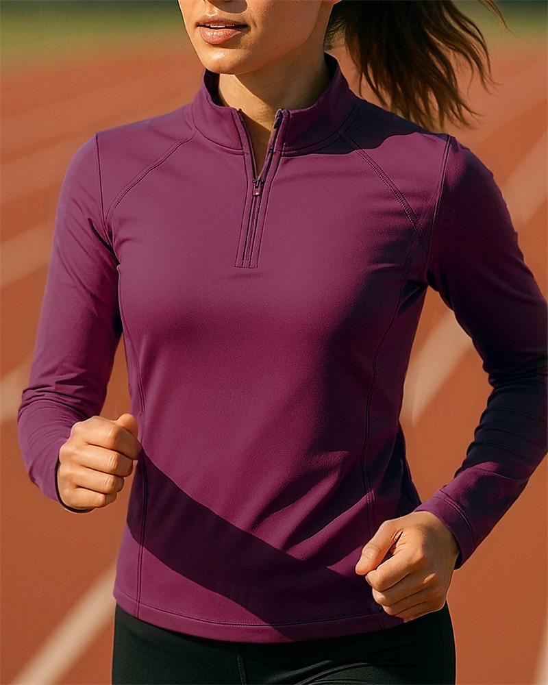 Damen Einfarbig Sweatshirt Laufoberteil Golf-Poloshirt Laufshirt Sommer Frühling Schlank Viertel Postleitzahl Langarm Schnelltrocknend Leicht Elastisch Atmungsaktiv Tennis Golfspiel Laufen Weinrot 2026 - $25.99 –P4