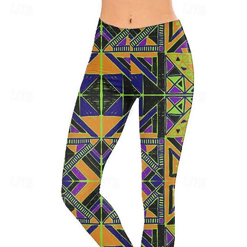 Mulheres Calças Leggings Roupa de rua Casual Comprimento total Natural Geométrico Cintura elástica Imprimir Confortável Exterior Ao ar livre Férias Feriado Roxo cáqui Outono Normal de 2025 por $14.99 –P4