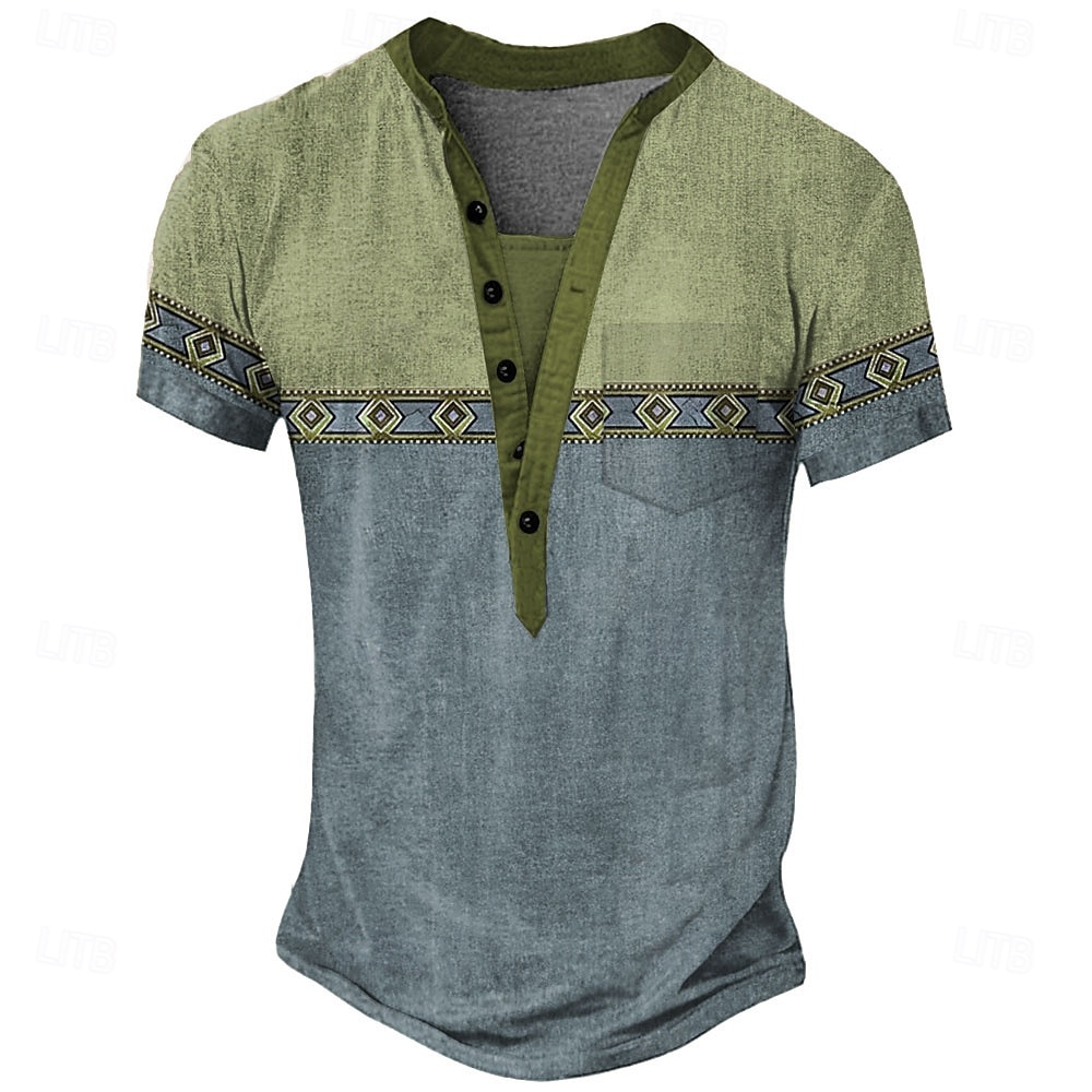 Voor heren Geometrisch Tribal Etnisch T-shirt Henley-shirt T-shirts Korte mouw Vintage Ontwerper Basic Buiten Casual Dagelijks Zomer Lente Lichtgroen Licht Blauw Paars Henley Henley-T-shirt 2026 - $21.99 –P4