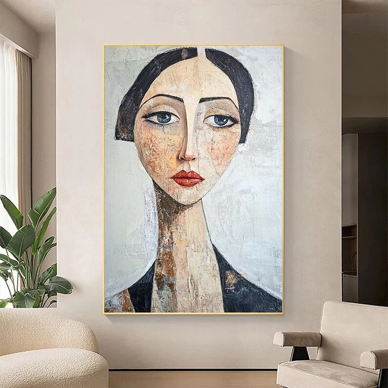 2025年 キャンバスに描かれた抽象的な肖像画、オリジナルの美しい女性モデルの絵画、大きな現代人物の壁アート、カスタムメイドの寝室の壁装飾  コレクション – $58.99 –P8