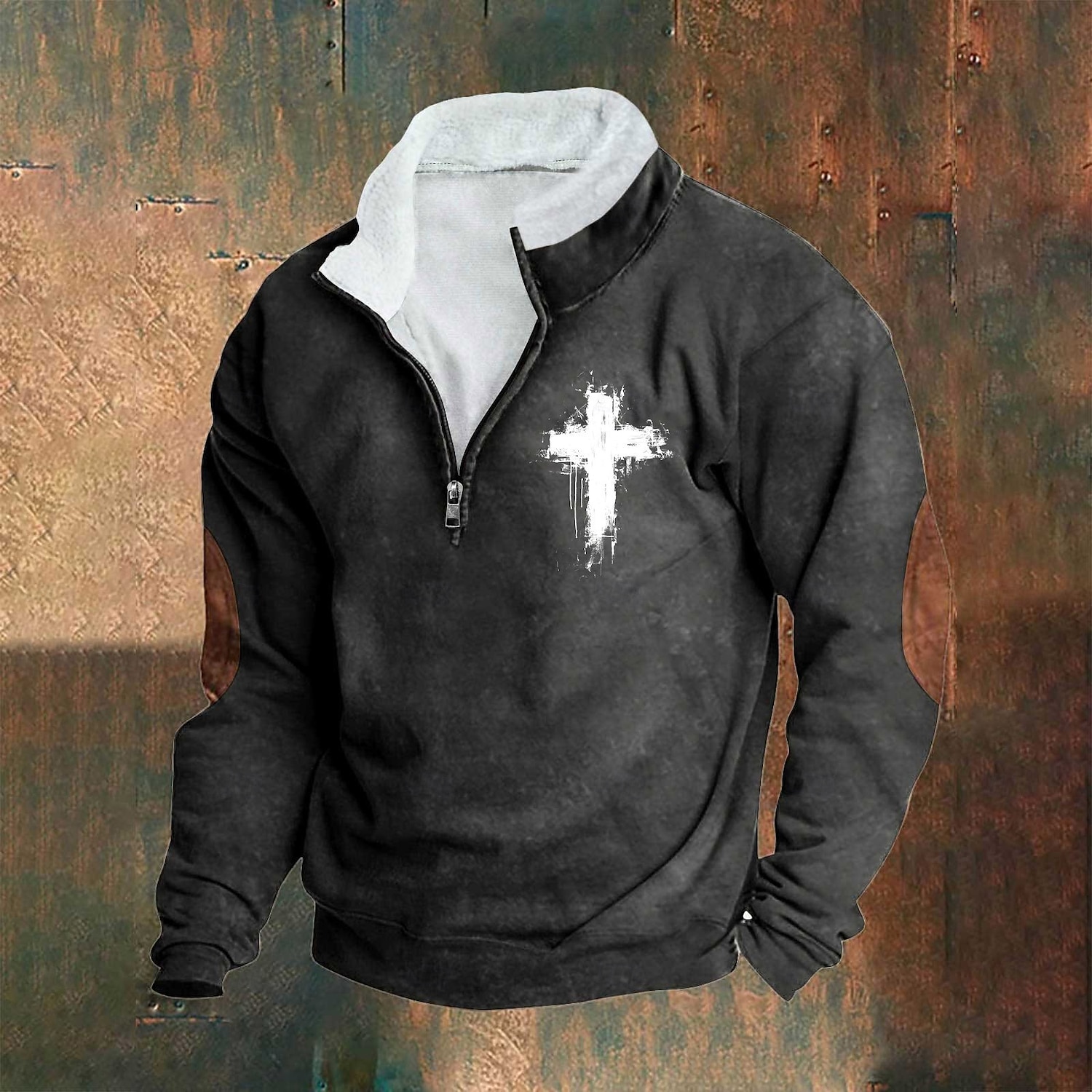 Herren Sweatshirt Viertelreißverschluss Sweatshirt Schwarz Weiß Wein Armeegrün Königsblau Halber Reißverschluss Farbblock Kreuz Halber Reißverschluss Druck Sport & Outdoor Täglich Ferien Polyester 2025 - $23.99 –P2