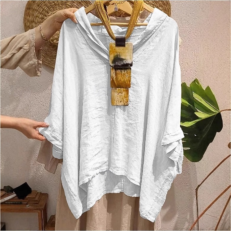 Per donna Blusa Tinta unica Elegante Casual Mezza Manica Scollo a V Top Regolari Quotidiano Ferie Nero Bianco Giallo Blu marino Arancione Estate Autunno del 2025 a $32.99 –P7