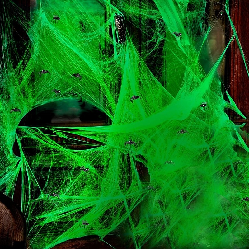 Halloween hohtaa pimeässä hämähäkinseittiä ja ylimääräisiä väärennettyjä hämähäkkejä Halloween ulkovalaistuskoristeet sisä- ja puutarhaan Kummitustalon juhlatarvikkeet 2025 - $9.49 –P5