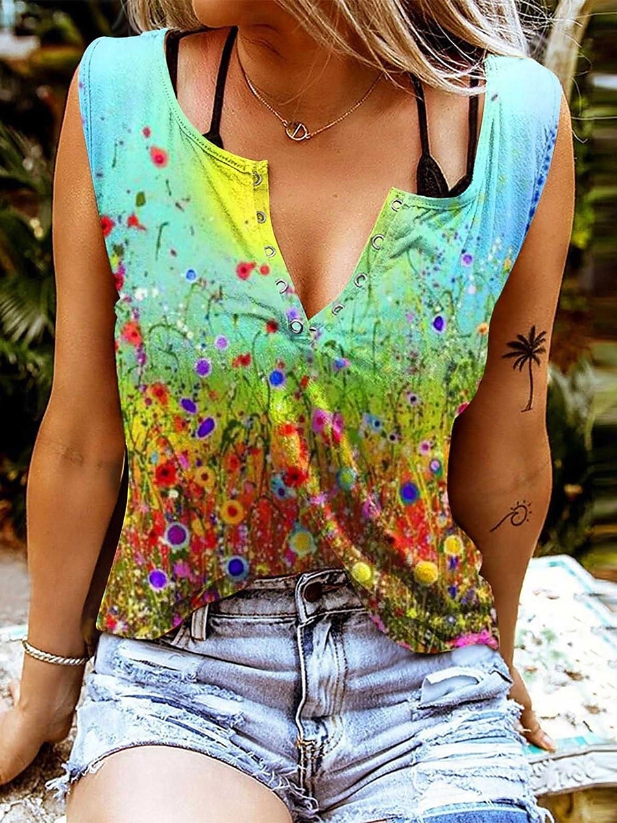 Női Camisole Tank Top Virágos Grafika Napi Alkalmi Ujjatlan V-alakú Normál felsők Napi Arcpír rózsaszín Medence Lóhere Nyár Tavasz 2025 - $17.99 –P1