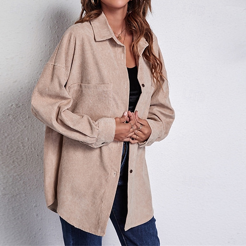 Dames Overhemd Effen Dagelijks Stijlvol Basic Lange mouw Overhemdkraag Normale tops Werk Dagelijks Feestdagen Knop Khaki Lente Herfst 2025 - $23.99 –P3