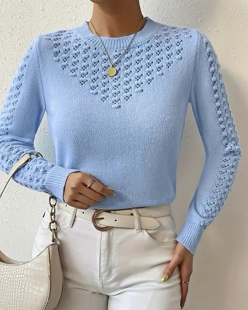 Women's Blouse Plain Modern Casual Long Sleeve Crew Neck Regular Tops Daily Going out Cut Out Blue Summer 2025 - $22.99 –P1
