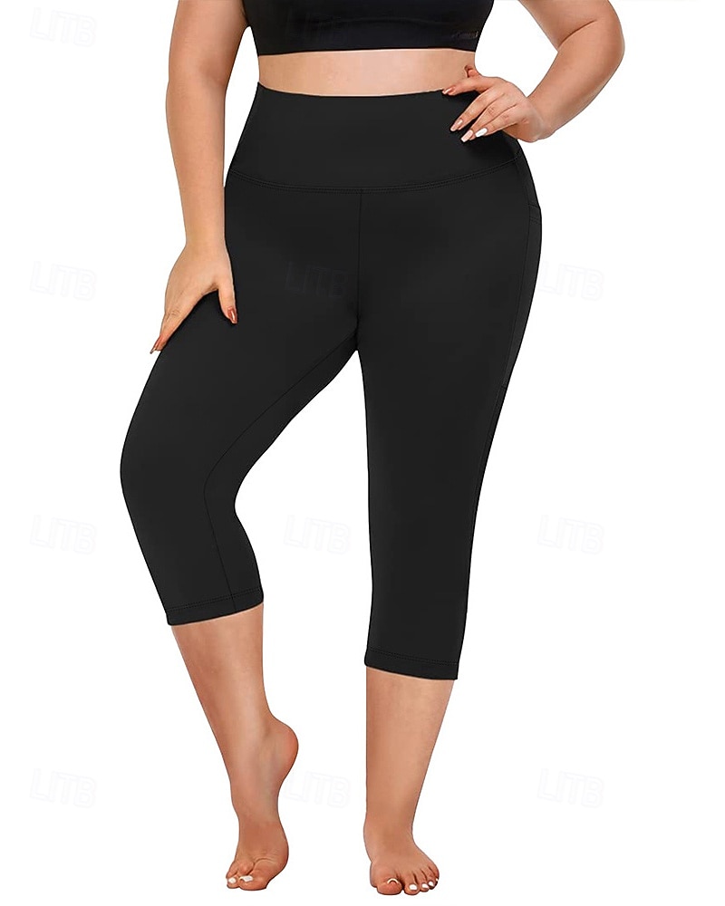 Femmes leggings de pilates Jambières Capri pantalon de sport Avec Poches Léger Pilates Salle de sport Course Leggings Capri Couleur Unie Gris foncé Noir Vert Véronèse Grande taille Des sports Tenues de 2026 ? $17.99 –P2