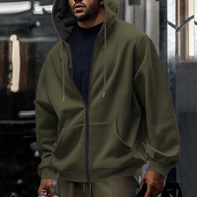 Homme Sweat à capuche Sweat à capuche zippé intégral Sweat à capuche en polaire Noir bleu marine Vert Kaki Gris Claire À capuche Uni Fermeture éclair Avec Poches Travail Sport & Loisir Occasionnel de 2025 ? $27.99 –P6
