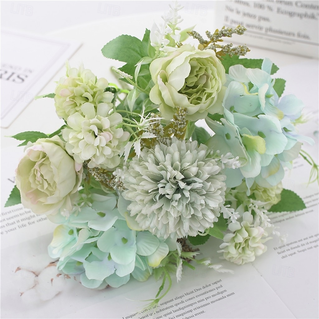 1 mazzo di fiori artificiali di seta rosa, piccolo bouquet multi-testa biforcuto, composizione di fiori secchi finti per decorare il tavolo di casa o il vaso. del 2025 a $7.99 –P5