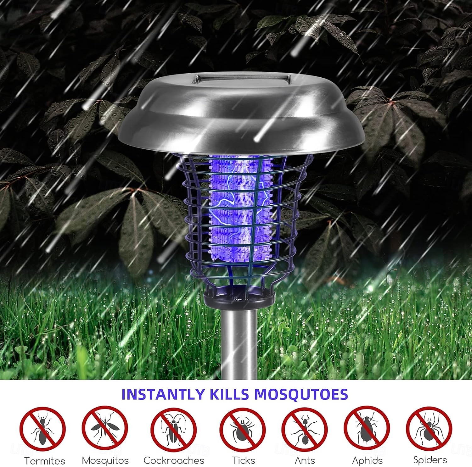 Solar Bug Zapper Waterproof Outdoor Mosquito Zapper Killer and Lighting Repellent Lamp for Indoor Outdoor Use Garden Patio Purple and White Light (Stainless Steel - Silver) 2026 - $14.49 –P3
