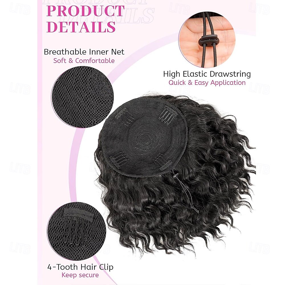 Ponytail Extension 8 Inch Short Wavy Curly Ponytails Drawstring Ponytail for Black Women Jet Black Pony Tails Hair Extensions Synthetic Hairpiece for Daily Use 2025 - $19.49 –P5