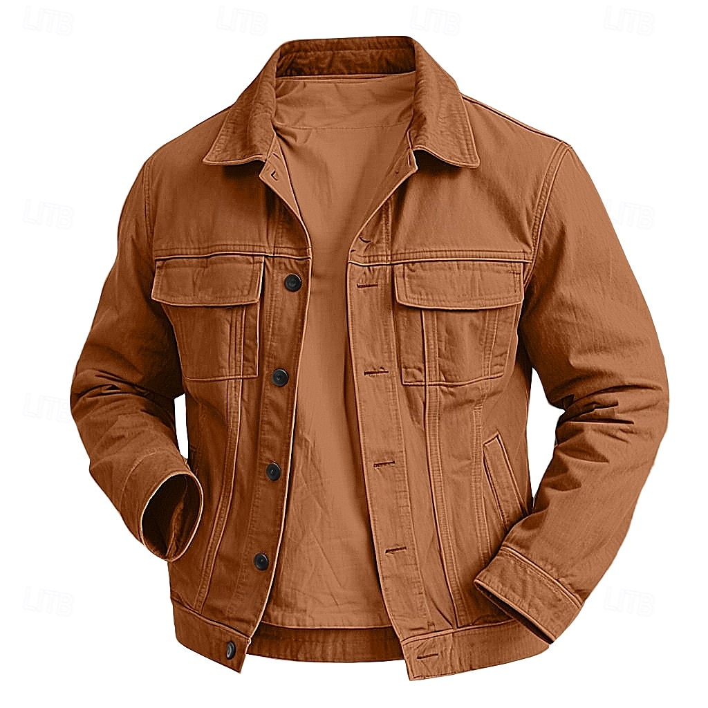 Per uomo Giacca Leggera Giacca di Jeans Giacca da Lavoro Formale Casa Tasca Inverno Primavera & Autunno Autunno Tinta unica Retrò Vintage Coreano Colletto a Camicia Regolare Nero Marrone Caffè Giacca del 2025 a $70.99 –P1