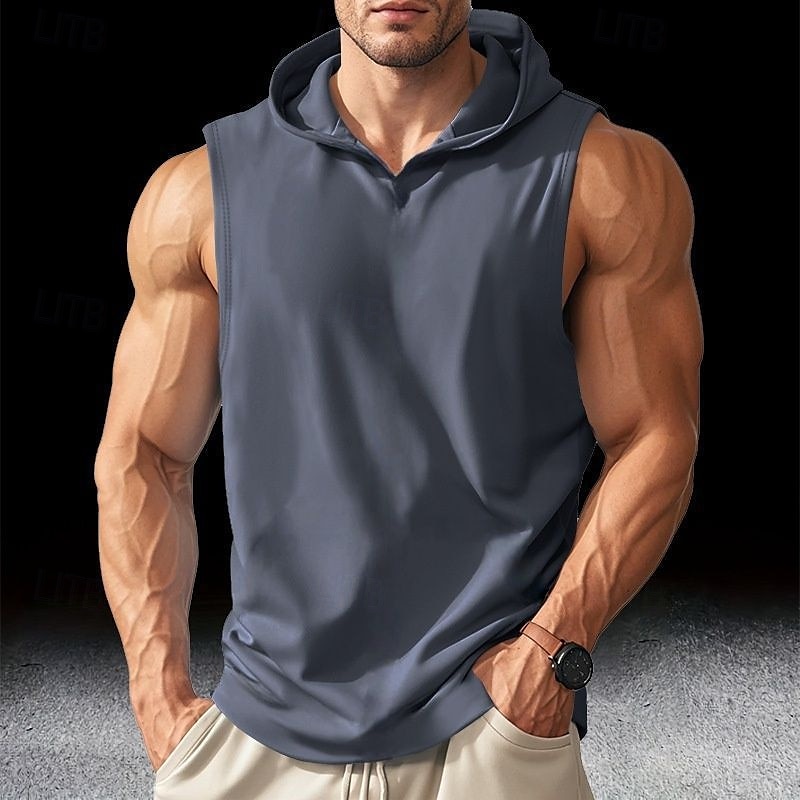 Herren Tank Top Weste Unterhemd Ärmelloses Shirt Ärmellos Mit Kapuze Sommer Einfach Mode Designer Basic Klassisch Urlaub Straße Ausgehen Schwarz Weiß Blau Top T-Shirt für Herren 2025 - $5.49 –P3
