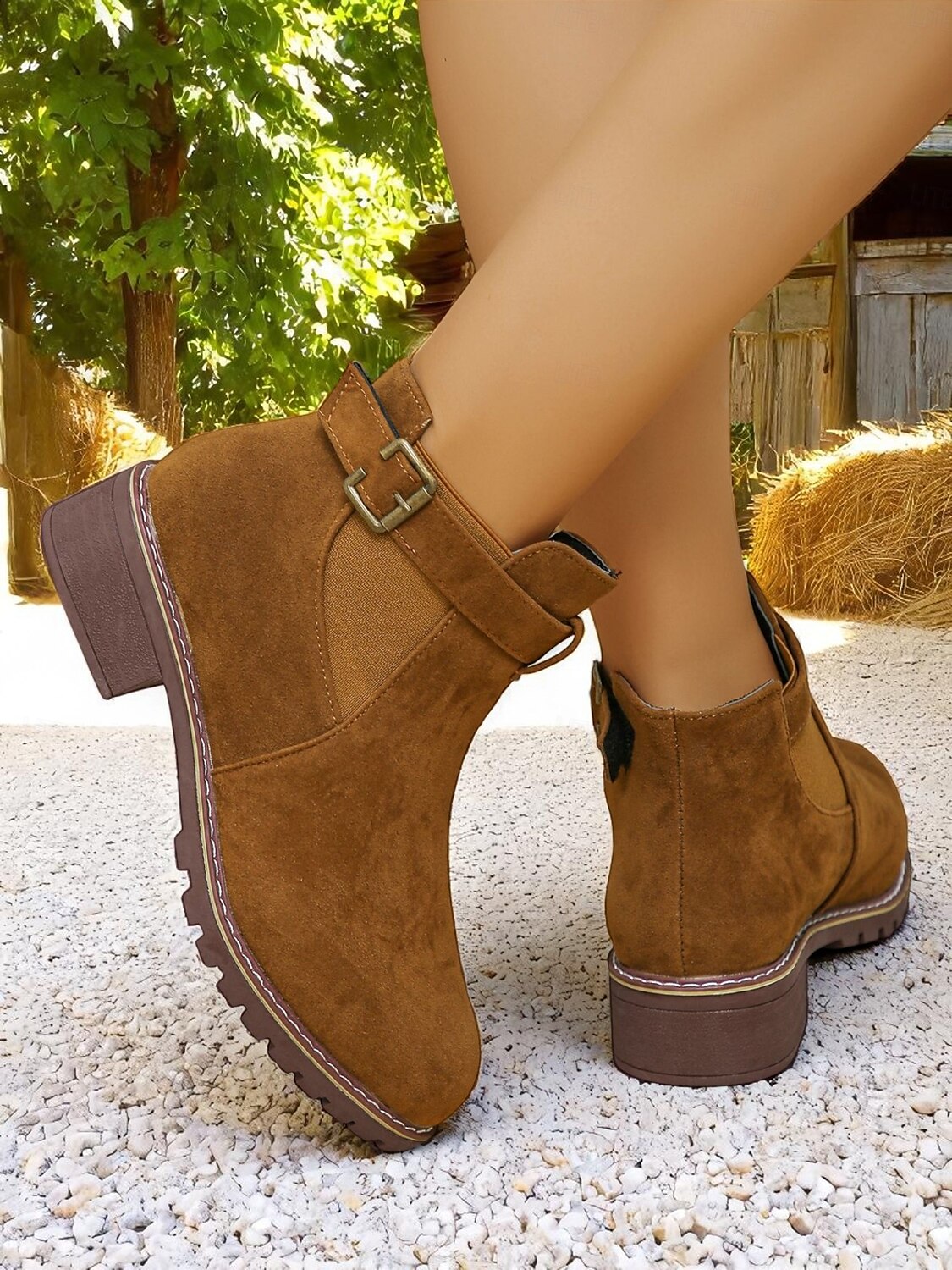 Women's Brown Ankle Boots – Fall Boots with Buckle Strap for Oktoberfest, Farm Markets, Beer Festival and Rustic Outdoor Days 2025 - $26.99 –P5