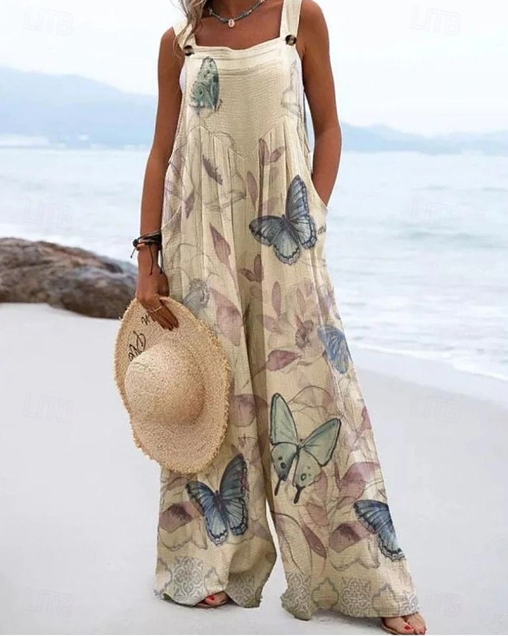 Mujer Conjuntos inspirados en el lino Activo Floral Sin Mangas Perneras anchas Vacaciones Hogar Holgado Negro Blanco Amarillo Verano 2025 - $39.99 –P3
