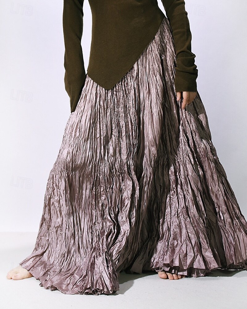 Femmes Jupe Évasé Mode Maxi Taille Basse Jupes Uni Froncé Micro-Élastique Rue Sortir Violet Noir Rose Crème Automne Polyester de 2025 ? $20.99 –P1