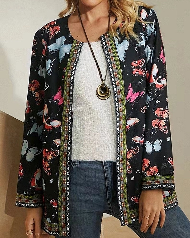 Damen Freizeitjacke Warm Bequem Tasche Mode Modern Blumen Straße Ausgehen Regulär Kragenlos Normale Passform Langarm Oberbekleidung Schwarz Rosa Purpur Herbst Winter 2025 - $25.99 –P1